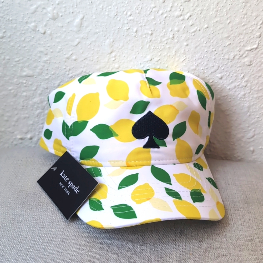 Kate Spade Lemon Toss White Yellow Green Lemon Pattern Baseball Hat